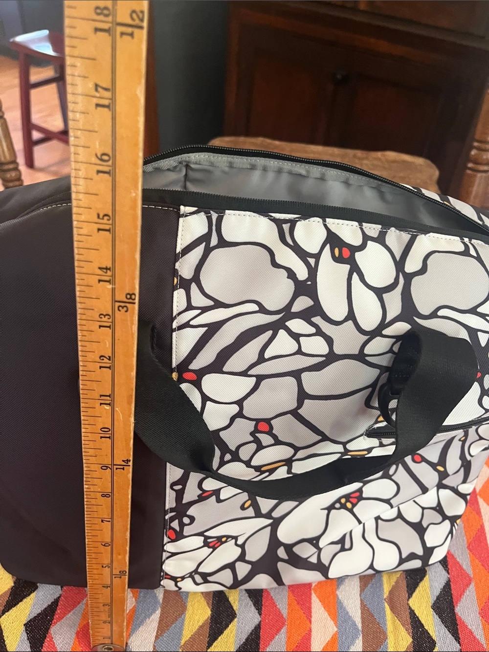 Sherpani Black & White Floral-Pattern Duffel with Subtle Red and Yellow Accents - Picture 11 of 11